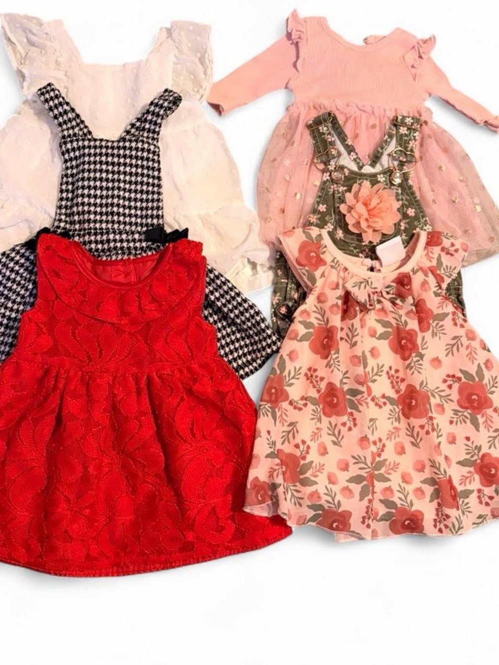 Mixed Baby Girl Dress Bundle - Floral, Red, Pink & Houndstooth